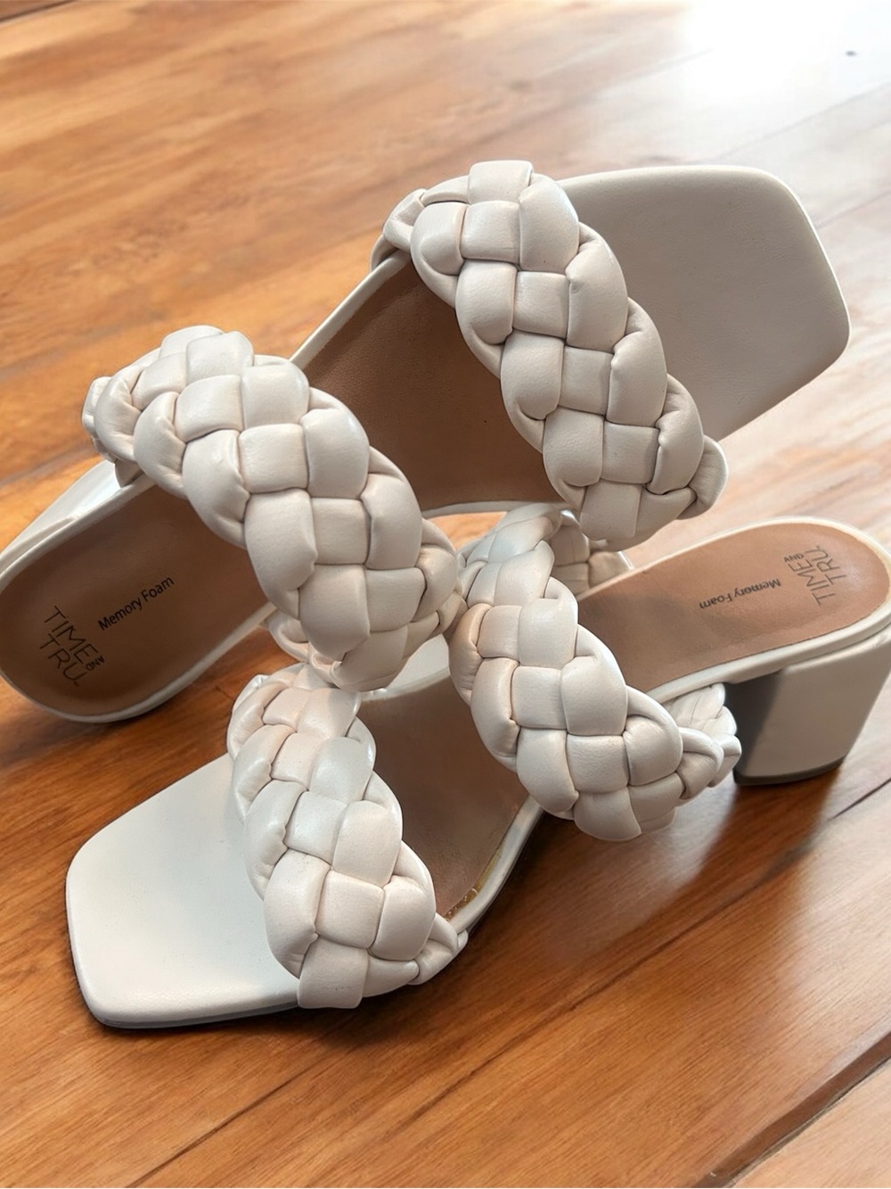 Time and Tru Cream Braided Block Heel Sandals